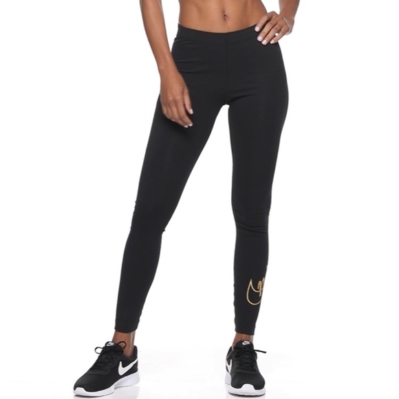 Nwt Nike Gold Glitter Logo Leggings 